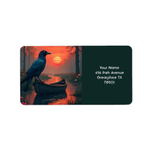 Fantasy Cute Sunset Boat Raven Label