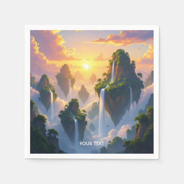 Fantasy Cute Sunset Islands Waterfalls Napkin (Front)