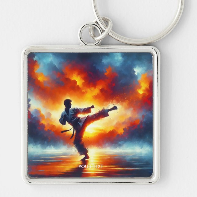 Fantasy Cute Sunset Karate Fighter Keychain (Front)