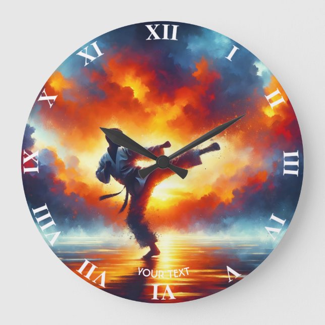 Fantasy Cute Sunset Karate Fighter Large Clock (Front)