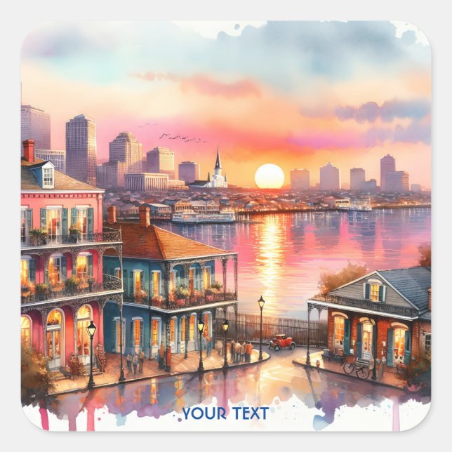Fantasy Cute Sunset New Orleans View Square Sticker (Front)
