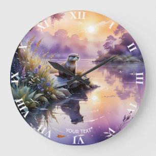 Fantasy Cute Sunset Purple Lake Large Clock