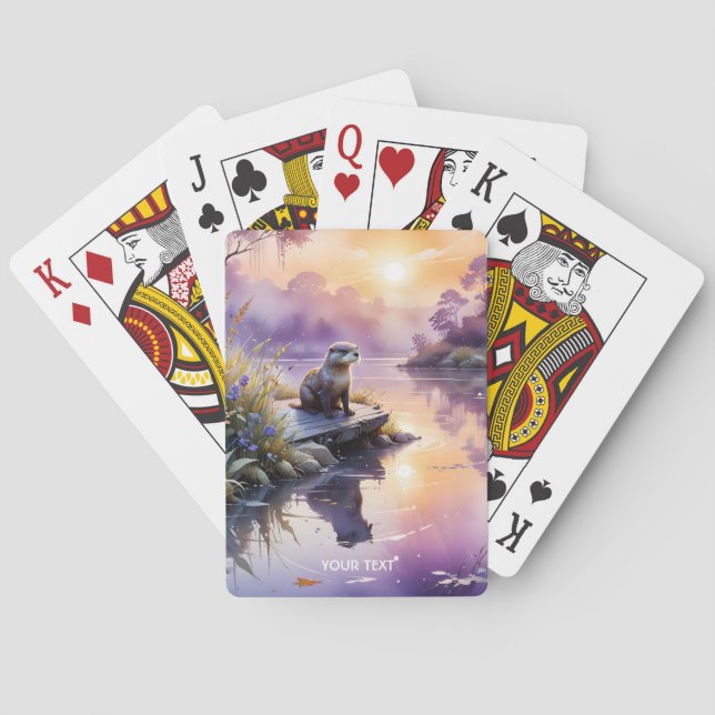 Fantasy Cute Sunset Purple Lake Playing Cards (Back)