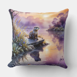 Fantasy Cute Sunset Purple Lake Throw Pillow