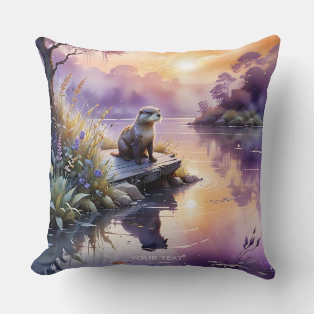 Fantasy Cute Sunset Purple Lake Throw Pillow (Front)