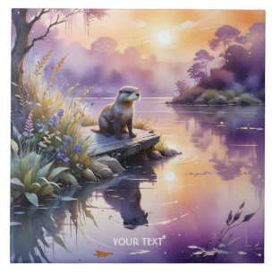 Fantasy Cute Sunset Purple Lake Tile