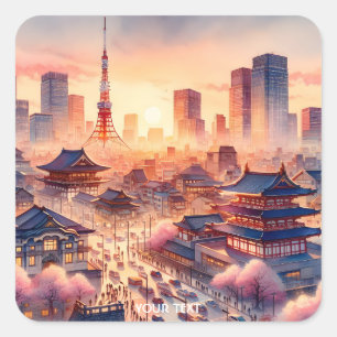 Fantasy Cute Sunset Tokyo View Square Sticker