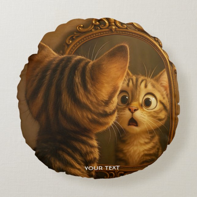 Fantasy Cute Surprised Cat Mirror Round Pillow (Front)
