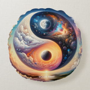 Fantasy Cute Surreal Yin Yang Round Pillow