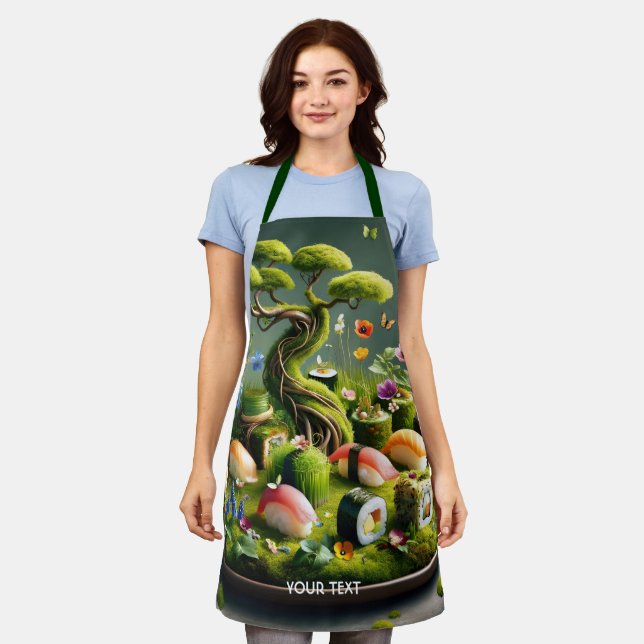 Fantasy Cute Sushi Japanese Landscape Apron (Worn)