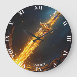 Fantasy Cute Sword Flames Cave Large Clock