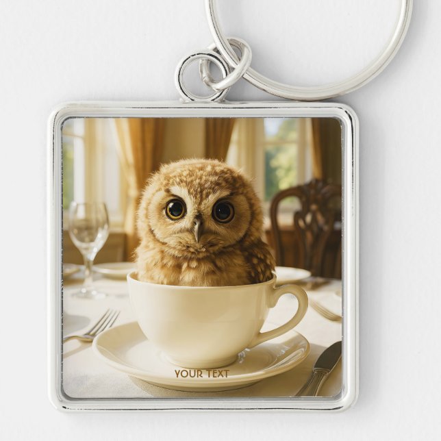 Fantasy Cute Tea Owl Baby Keychain (Front)