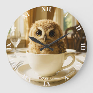 Fantasy Cute Tea Owl Baby Large Clock