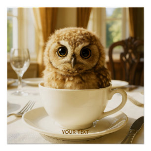 Fantasy Cute Tea Owl Baby Poster