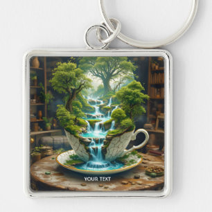 Fantasy Cute Teacup Flowing Landscape Keychain