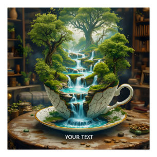 Fantasy Cute Teacup Flowing Landscape Poster