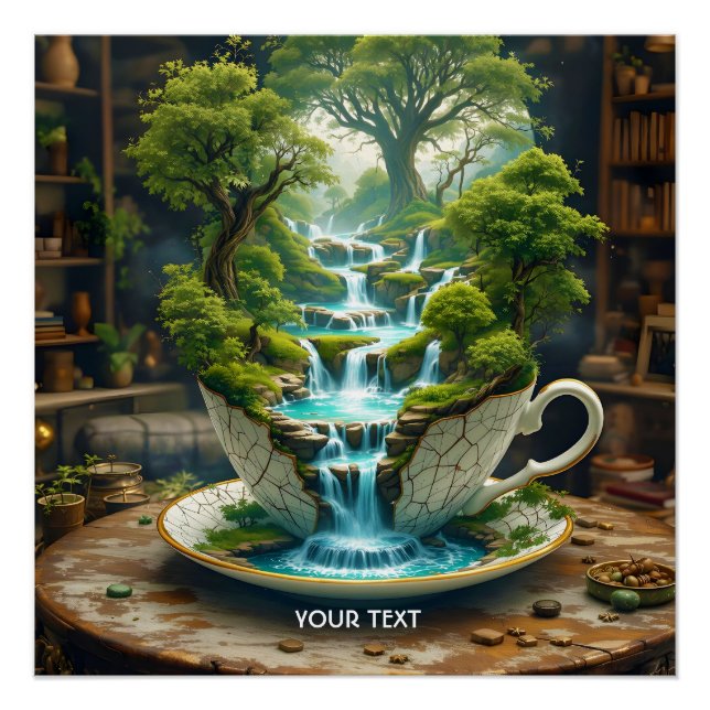 Fantasy Cute Teacup Flowing Landscape Poster (Front)