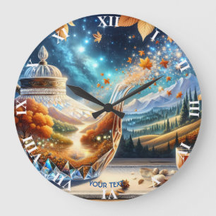 Fantasy Cute Teapot Fall Landscape Large Clock