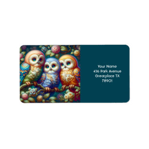 Fantasy Cute Three Baby Owls Label