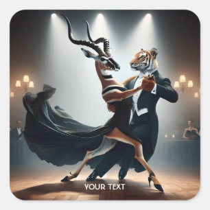Fantasy Cute Tiger Antelope Tango Square Sticker