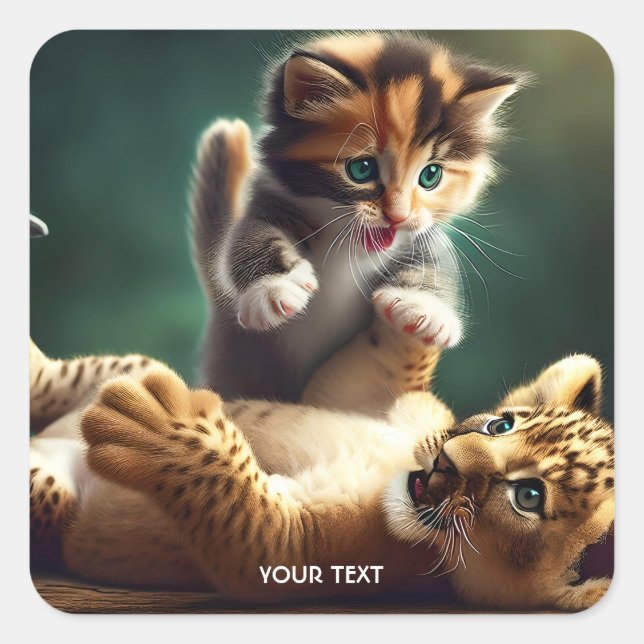 Fantasy Cute Tiger Baby Kitten Square Sticker (Front)