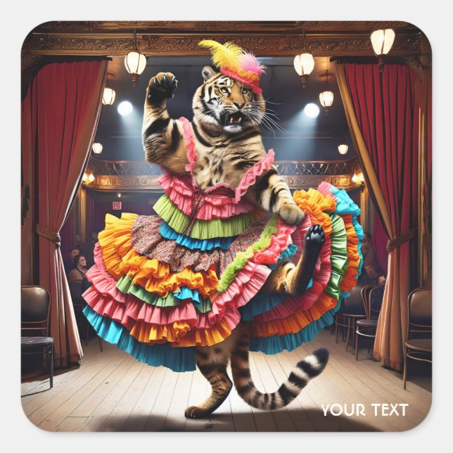 Fantasy Cute Tiger Dancing Modern Square Sticker (Front)