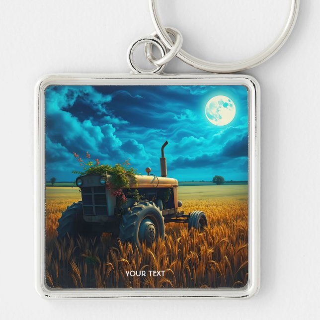Fantasy Cute Tractor Moon Field Keychain (Front)