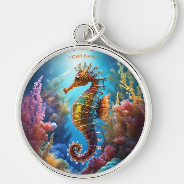 Fantasy Cute Transparent Crystal Seahorse Keychain (Front)