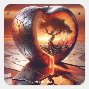 Fantasy Cute Tree Apple Fire Square Sticker