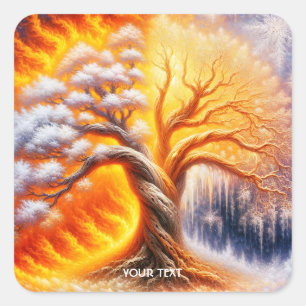 Fantasy Cute Tree Fire Snow Square Sticker