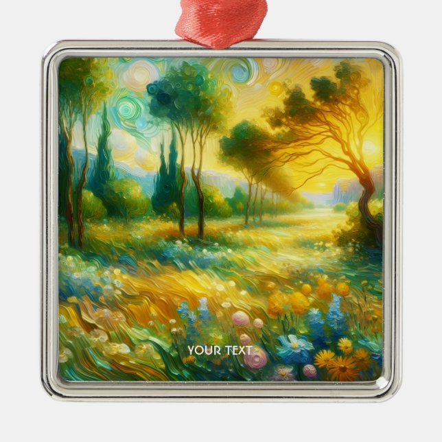 Fantasy Cute Trees Abstract Landscape Metal Ornament (Front)