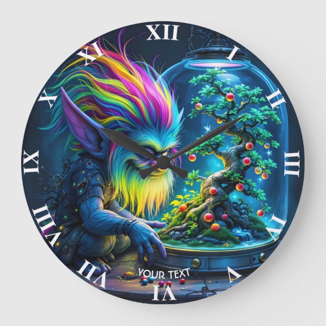 Fantasy Cute Troll Bonsai Tree Large Clock (Front)
