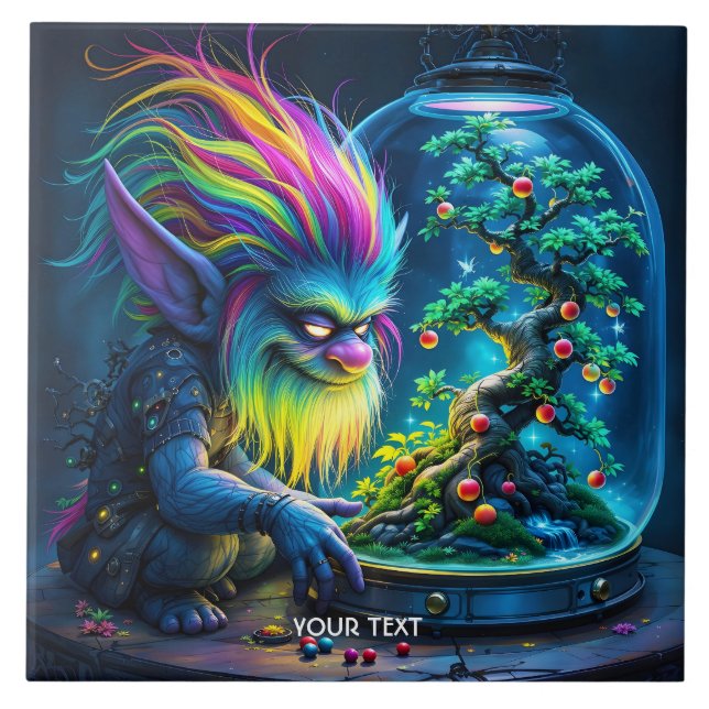 Fantasy Cute Troll Bonsai Tree Tile (Front)