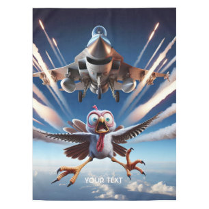 Fantasy Cute Turkey Fighter Plane Tablecloth