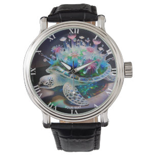 Fantasy Cute Turtle Glass Flowers Watch