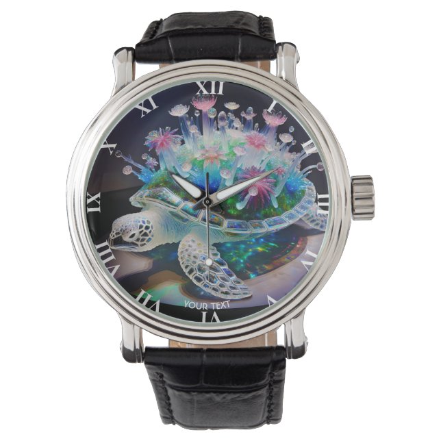 Fantasy Cute Turtle Glass Flowers Watch (Front)