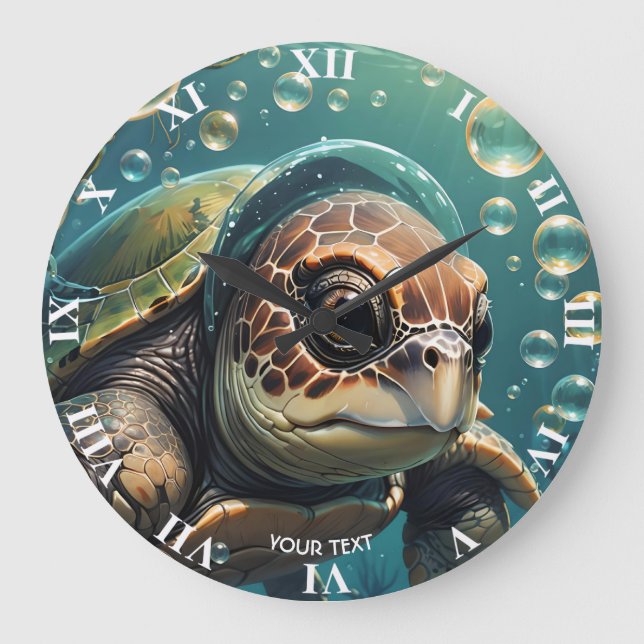 Fantasy Cute Turtle Sea Plants Large Clock (Front)