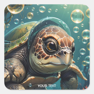 Fantasy Cute Turtle Sea Plants Square Sticker