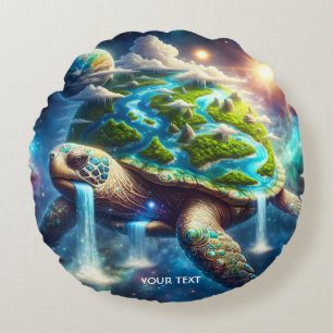 Fantasy Cute Turtle Space Earth Round Pillow