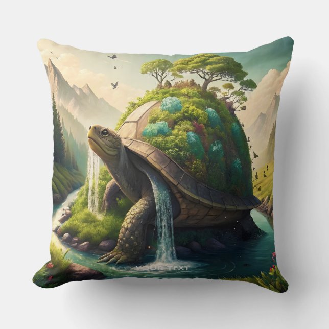 Fantasy Cute  Turtle Waterfall Forest Throw Pillow (Front)