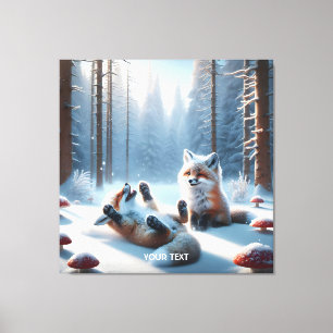 Fantasy Cute Two Baby Foxes Canvas Print