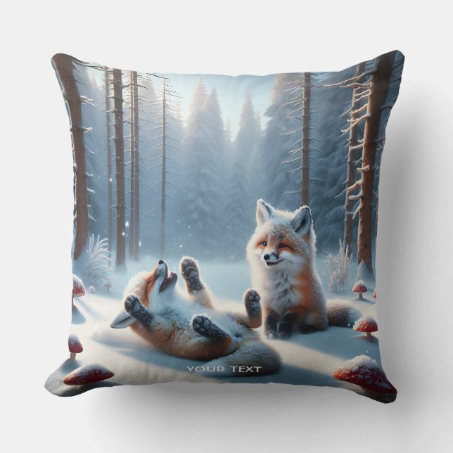 Fantasy Cute Two Baby Foxes Throw Pillow (Front)