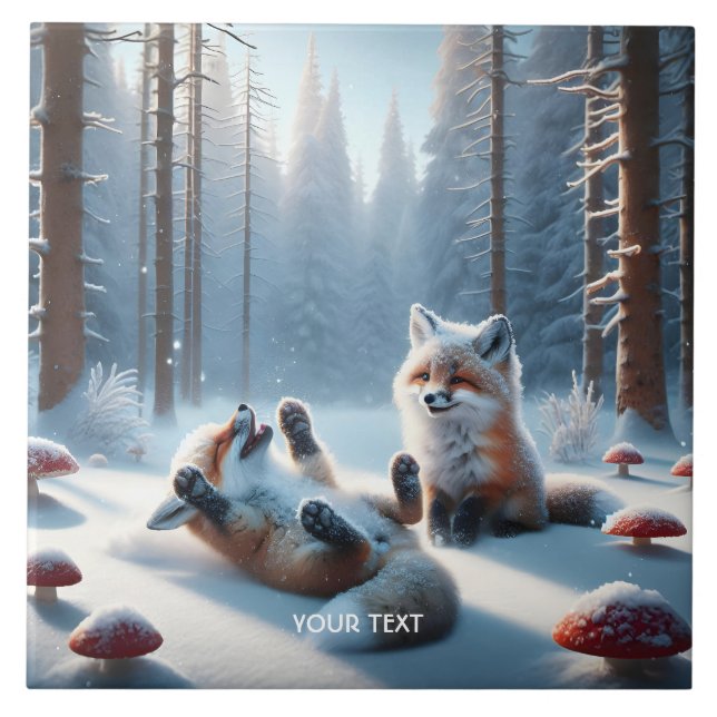 Fantasy Cute Two Baby Foxes Tile (Front)