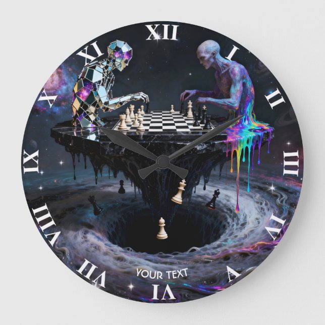 Fantasy Cute Two Chess Players Large Clock (Front)