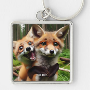 Fantasy Cute Two Foxes Forest Keychain