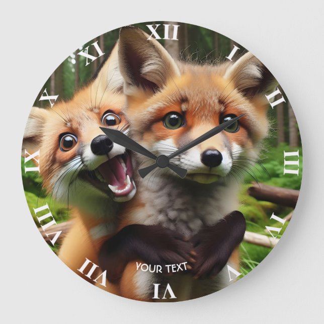 Fantasy Cute Two Foxes Forest  Large Clock (Front)
