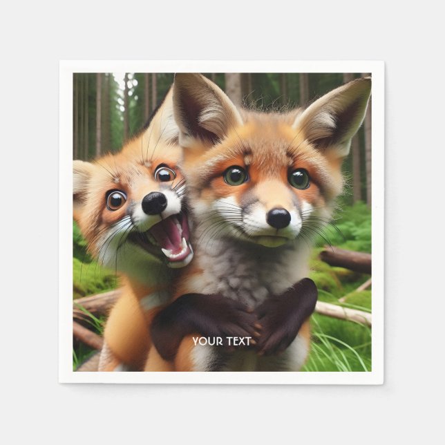 Fantasy Cute Two Foxes Forest  Napkin (Front)