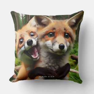 Fantasy Cute Two Foxes Forest  Throw Pillow