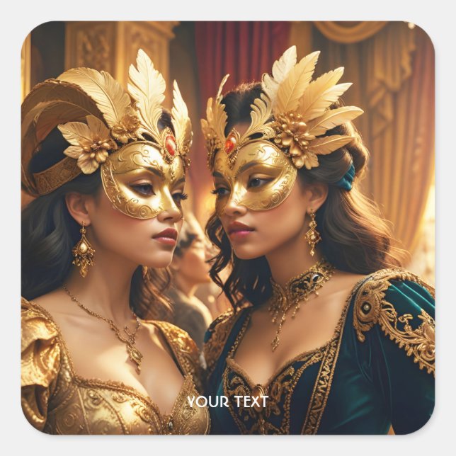 Fantasy Cute Two Mask Ladies Square Sticker (Front)