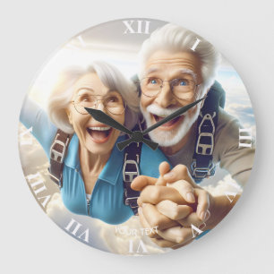 Fantasy Cute Two People Skydiving Large Clock